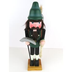 Vintage 15" Wooden Nutcracker Mountain Climber Green Hat Red Pack Germany Style